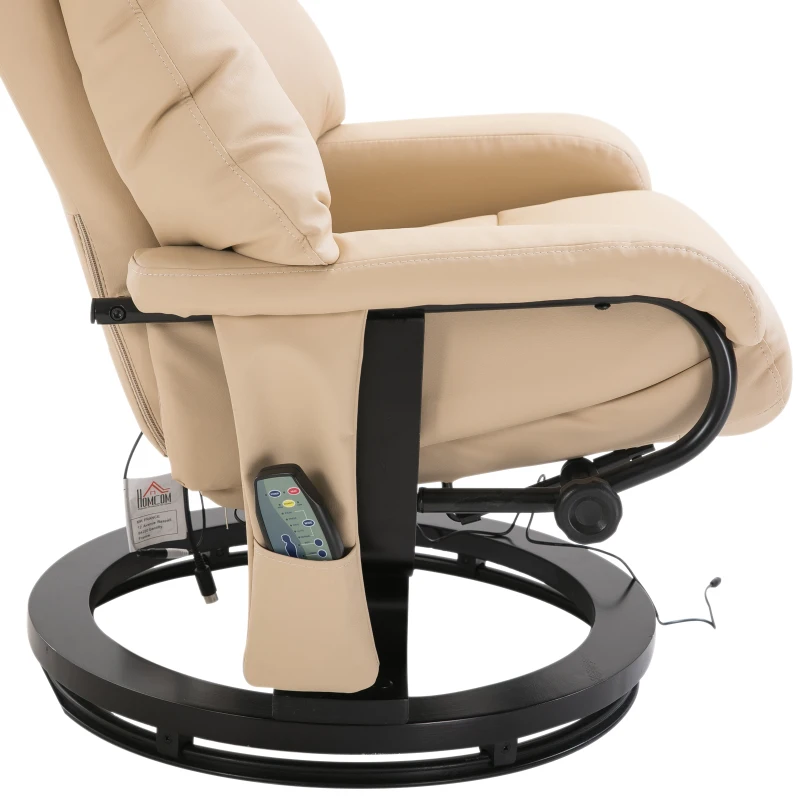 HOMCOM Luxury Fuax leather Chair Recliner Electric Massage Chair Sofa 10 Massager Heat with Foot Stool Cream White
