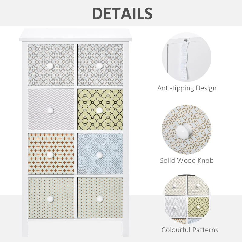 HOMCOM Chest of Drawers, 8 Drawer Dresser, Storage Organizer Unit for Bedroom, Bathroom