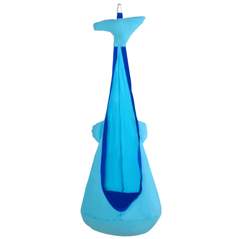 Outsunny Kids Pod Swing Seat Sensory Hammock Children Hanging Chair with 100% Cotton Canvas Hardware for Indoor and Outdoor Use Blue