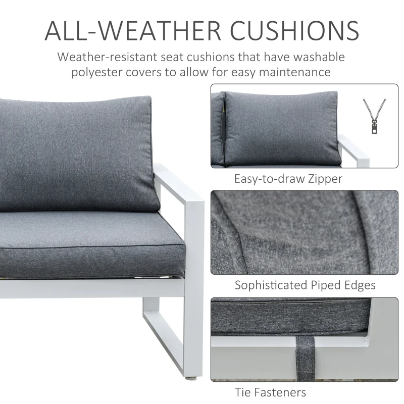 Outsunny 4-Piece Garden Furniture Set Outdoor Patio Dining Table with Cushioned Seat Chairs 5-Seater All-Weather Aluminum Frame