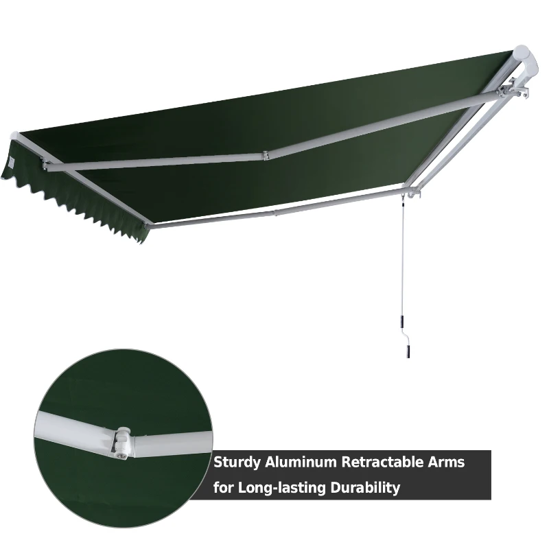 Outsunny 4M x 2.5M Garden Patio Manual Awning Canopy Sun Shade Shelter Retractable Gear Lever Winding Handle Green