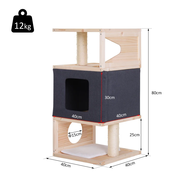 PawHut Multi-Level Cat Tree Sisal-Covered Scratching Post Kitten House Perch Condo