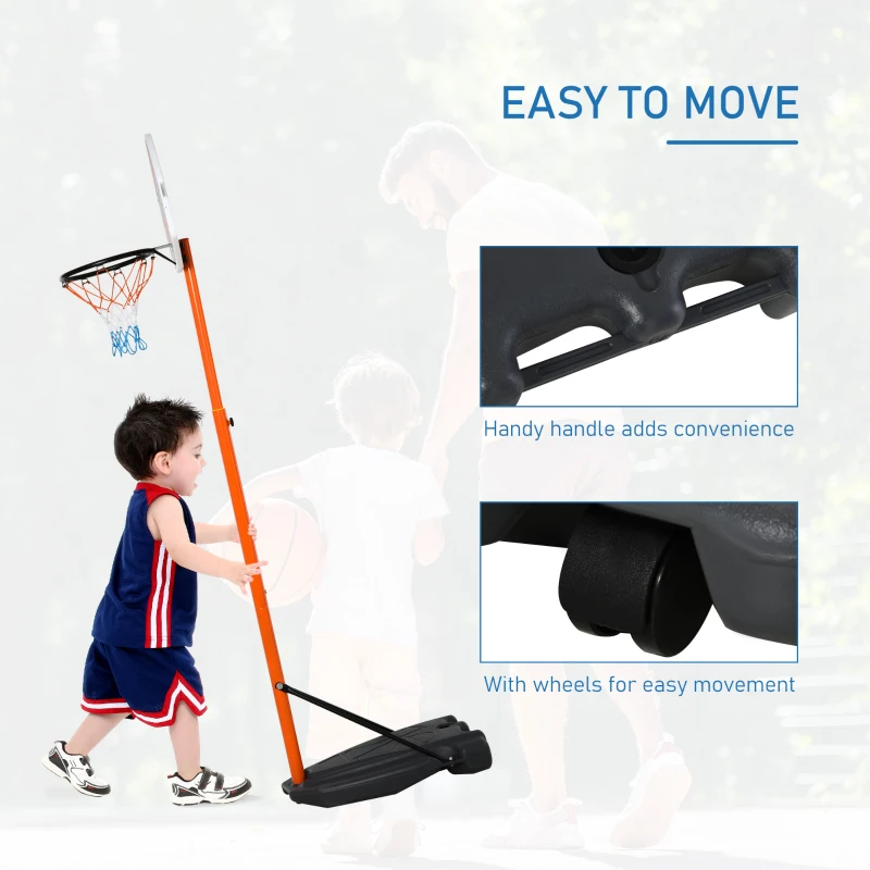 HOMCOM Kids Basketball Hoop and Stand Portable Basketball Stand Set w/ Ball Pump Netting Backboard Adjustable Height from 180 cm to 230 cm