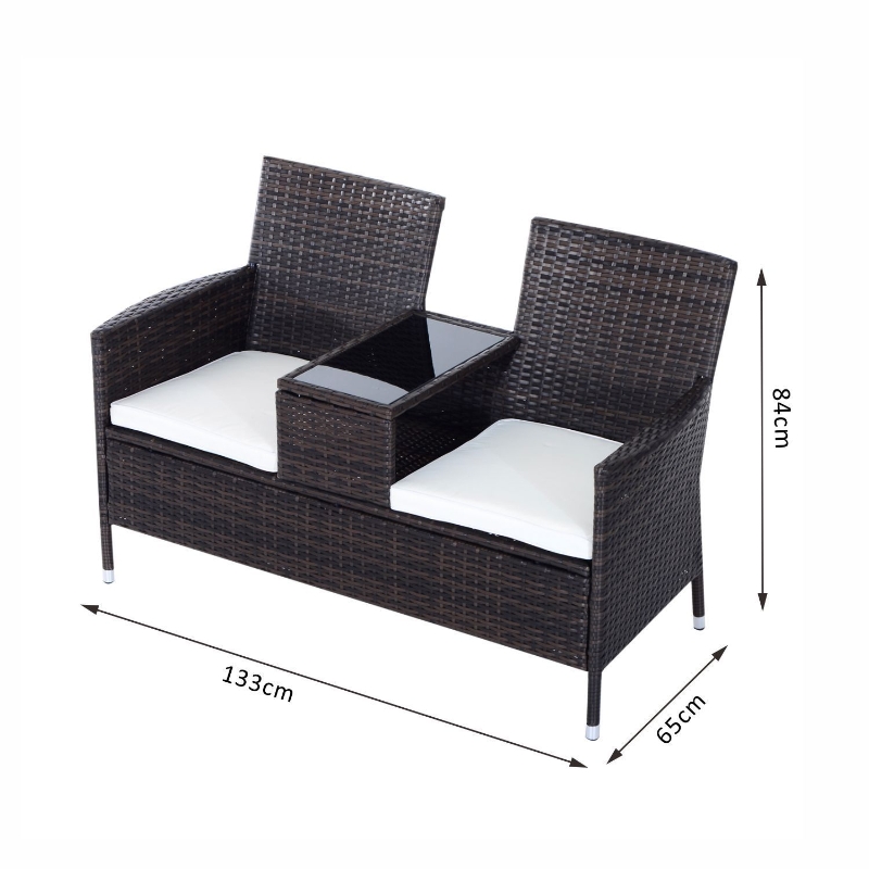 Outsunny Rattan Chair Furniture Set W/ Middle Tea Table-Brown