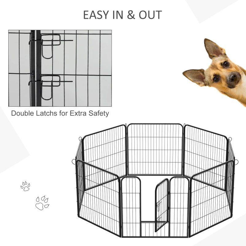 Pawhut Heavy Duty Dog Pen 8 Panel Pet Puppy Playpen Rabbit Hutch Run Indoor Outdoor Black, 80 x 80 (Medium)