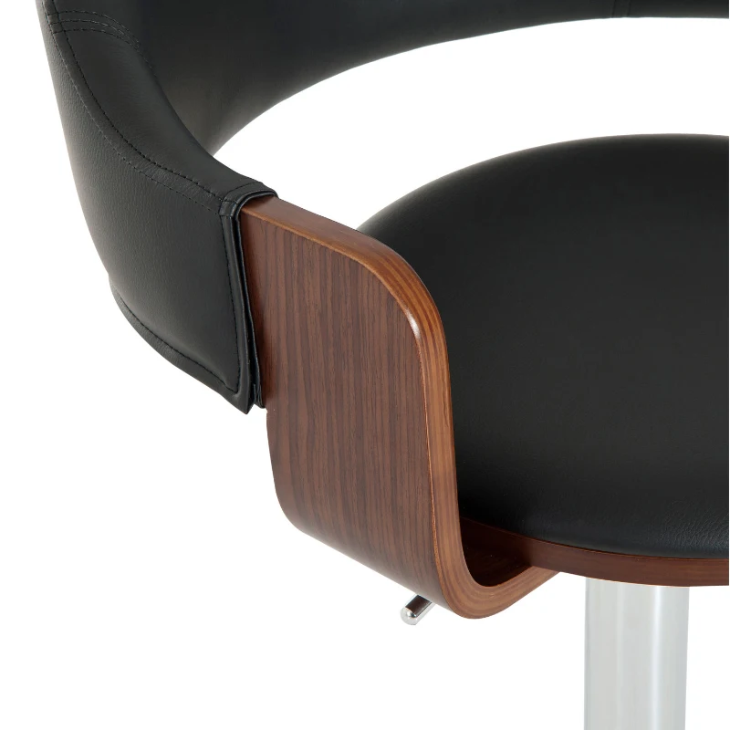 HOMCOM Wooden Frame Swivel Breakfast Bar Stool w/ Armrest Kitchen Pub Dining Chair PU Leather Covered Metal Chrome Base Gas Lift Adjustable Height (Black)
