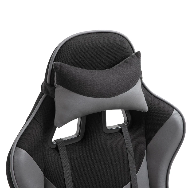 Vinsetto Racing Gaming Chair Reclining Rocker Office Swivel Adjustable Height Seat w/ Headrest, Lumbar Pillow Grey