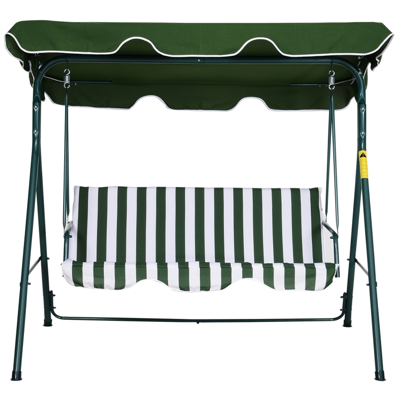 Outsunny Steel 3-Seater Swing Chair w/ Adjustable Canopy Green