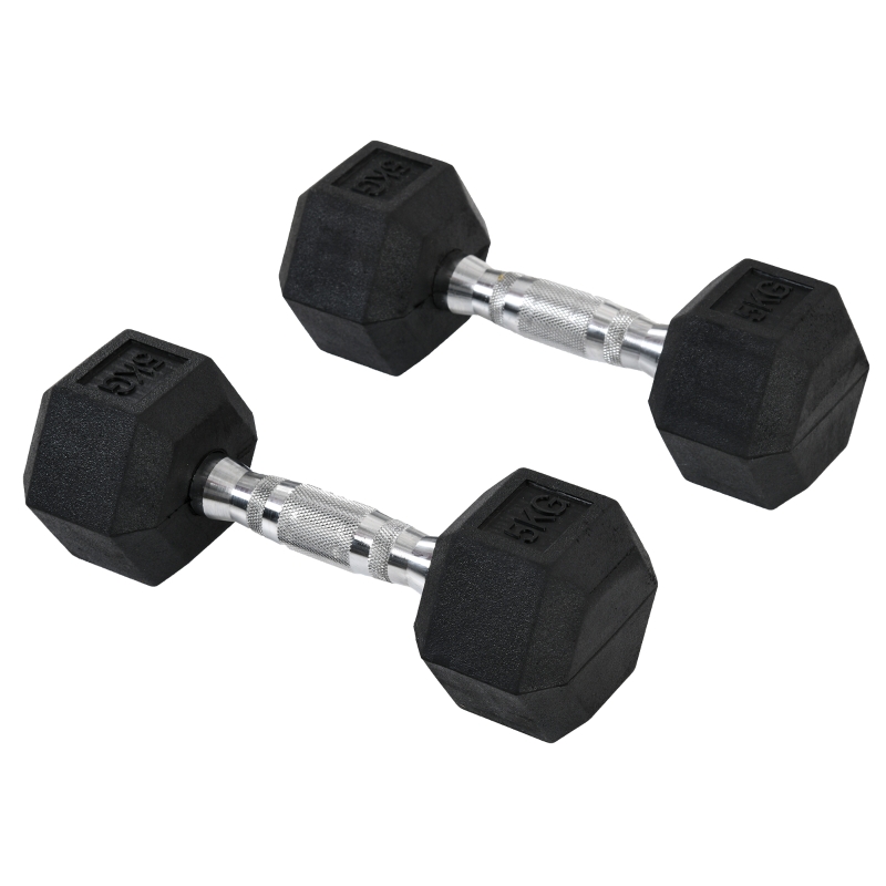 HOMCOM Rubber Hexagonal Dumbbell Set,2 pcs x 5 kg