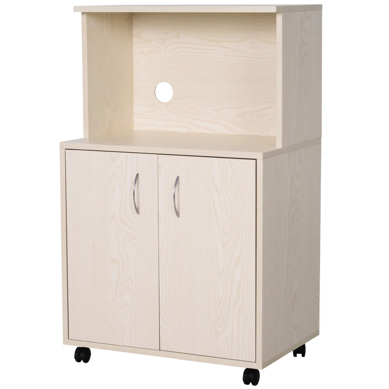 HOMCOM Rolling Kitchen Trolley Microwave Cart 2-Door Cabinet Storage Shelves w/ Wheels, 60.4W x 40.3D x 97Hcm