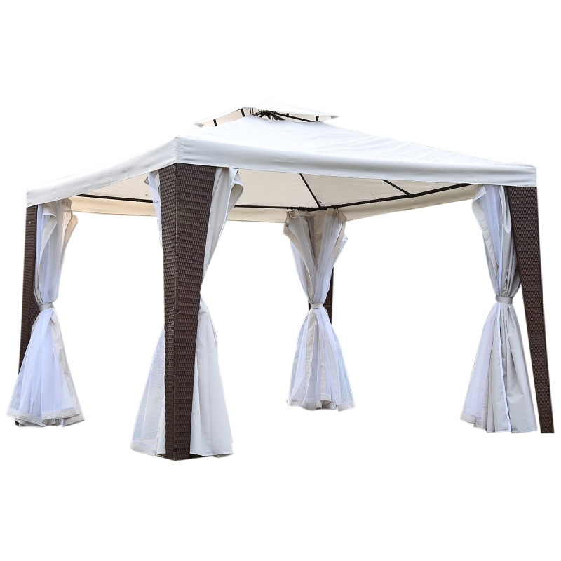 Outsunny 3x3 m Rattan Gazebo W/Curtain-Brown/Beige