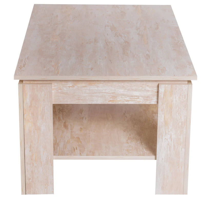HOMCOM 2-Tier Coffee Table W/Storage Shelf, 110Lx65Wx47H cm-Wood Grain Colour