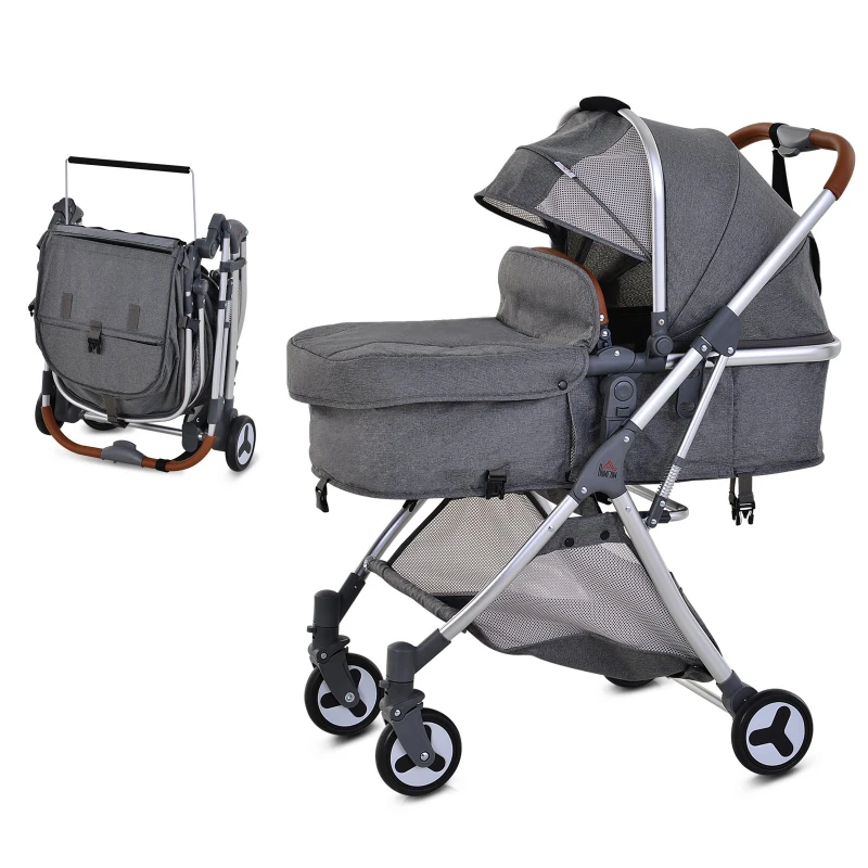 HOMCOM Aluminium Alloy Adjustable & Folding Baby Stroller Grey