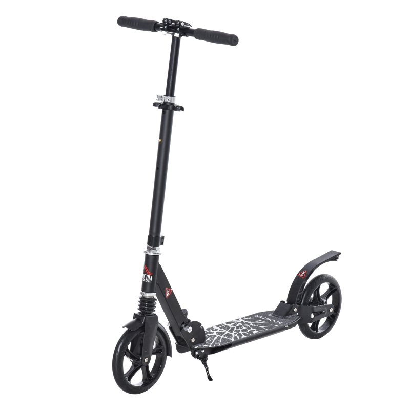 HOMCOM Foldable Adjustable Kick Scooter w/ Rear-fender Brake, Shock Absorption for 14+