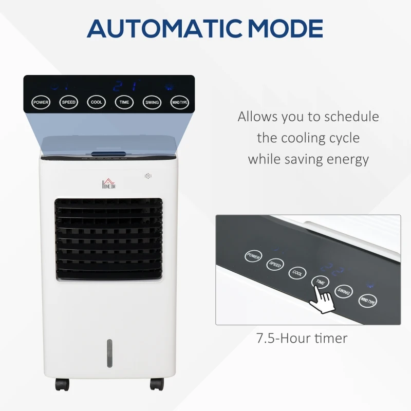 HOMCOM 8.5L Portable Air Cooler, Evaporative Cooler Humidifier with 3 Modes, 3 Speed, Remote Controller, Ice Crystal Box, 7.5 Hour Timer, Swing and Ice Cooling Function for Home Office Dorms