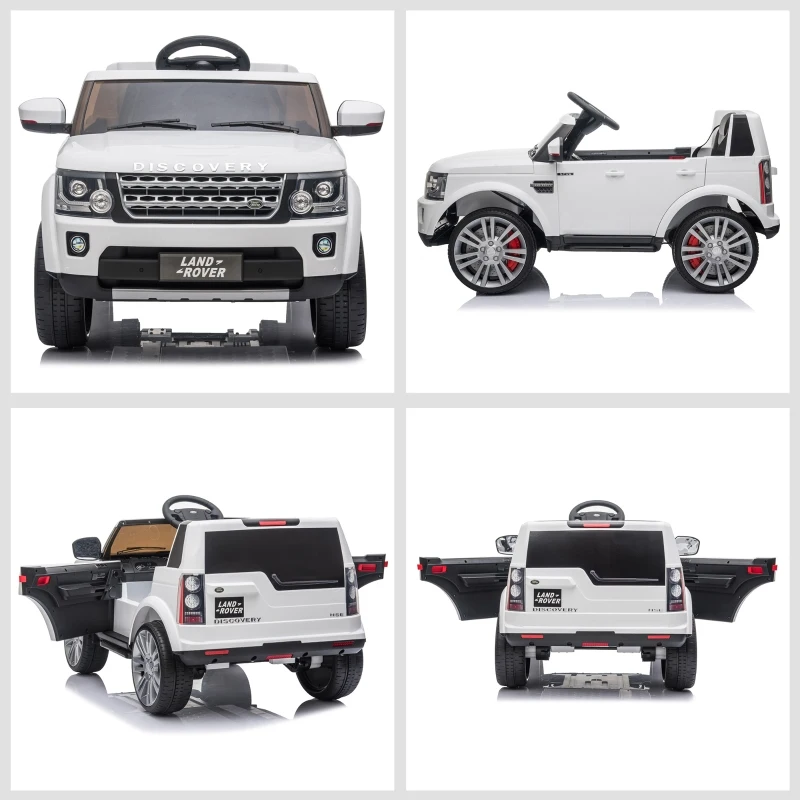 HOMCOM Compatible with 12V Battery-powered Landrover Discovery 2 Motors Kids Electric Ride On Car Toy with Parental Remote Control Music Lights MP3 Suspension Wheels for 3-6 Years Old White