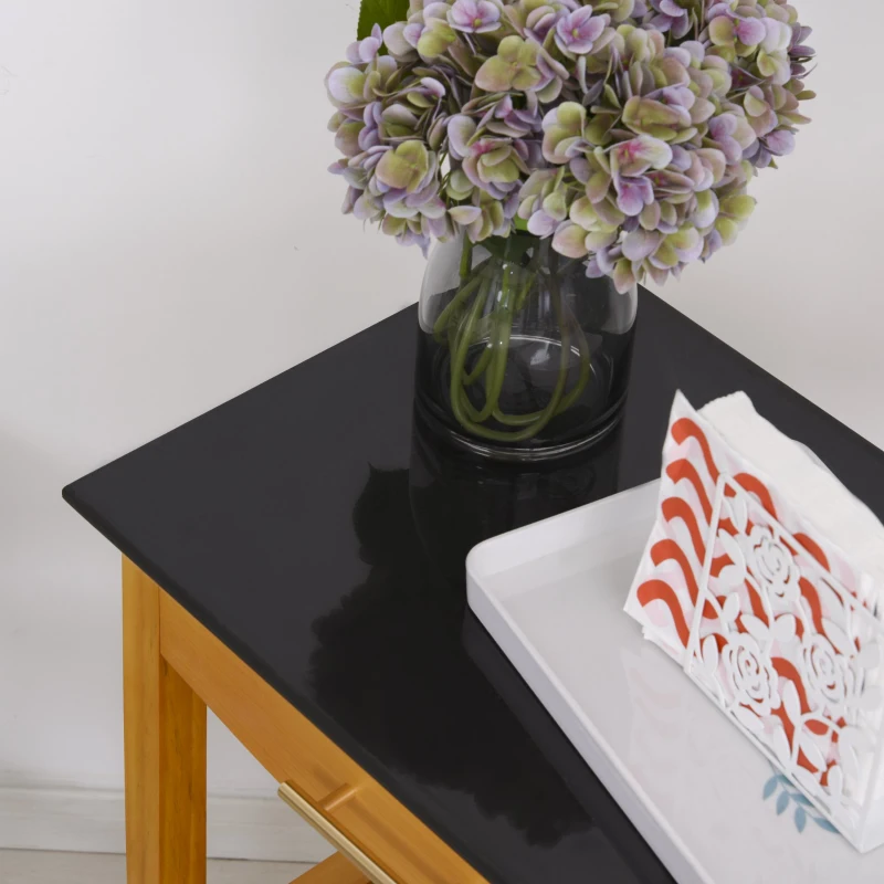 HOMCOM Marble Top 3-Tier Rolling Kitchen Storage Island Oak Tone