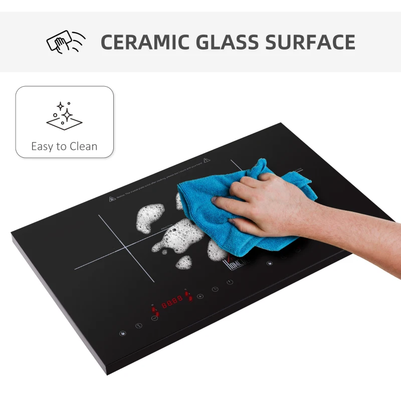 HOMCOM Portable Induction Hob Double Induction Cooker 2800W Twin Hot Plate Electric Cooktop with 8 Power & Temperature Levels 4H Timer Child Lock Sensor Touch LED Display Crystal Glass