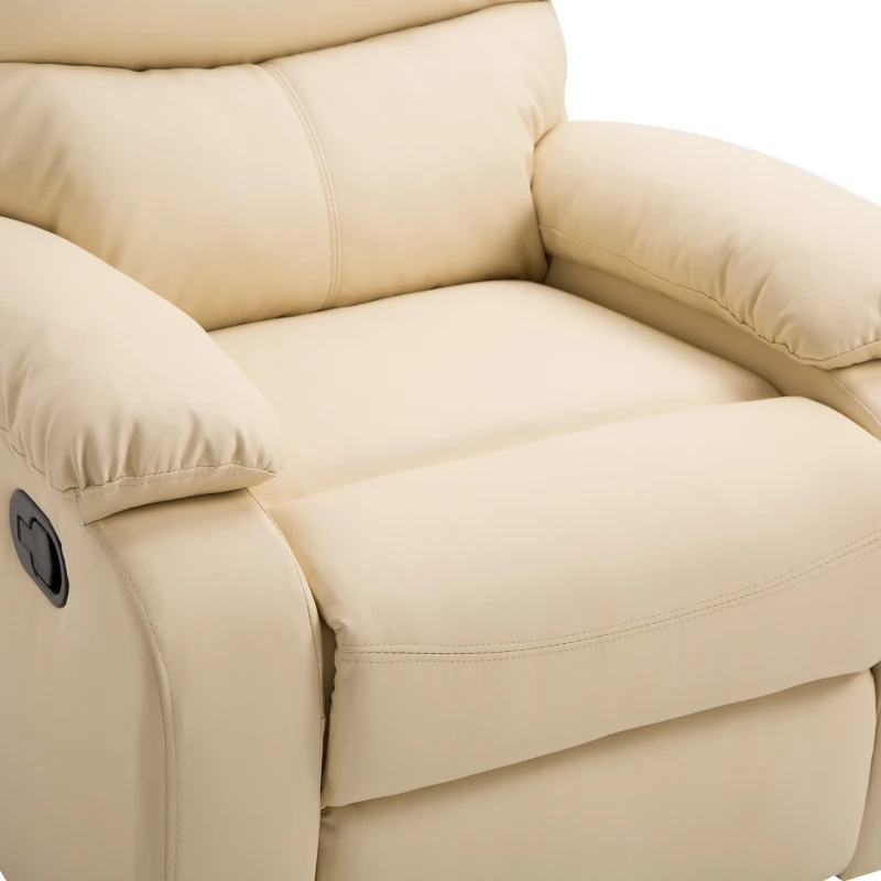 HOMCOM Single Recliner Sofa PU Leather Armchair Padded Armrest Reclining Cinema Chair Living Room Lounge (Beige)