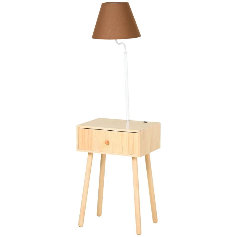 HOMCOM Rubber Wood USB Port Drawer w/ Lamp