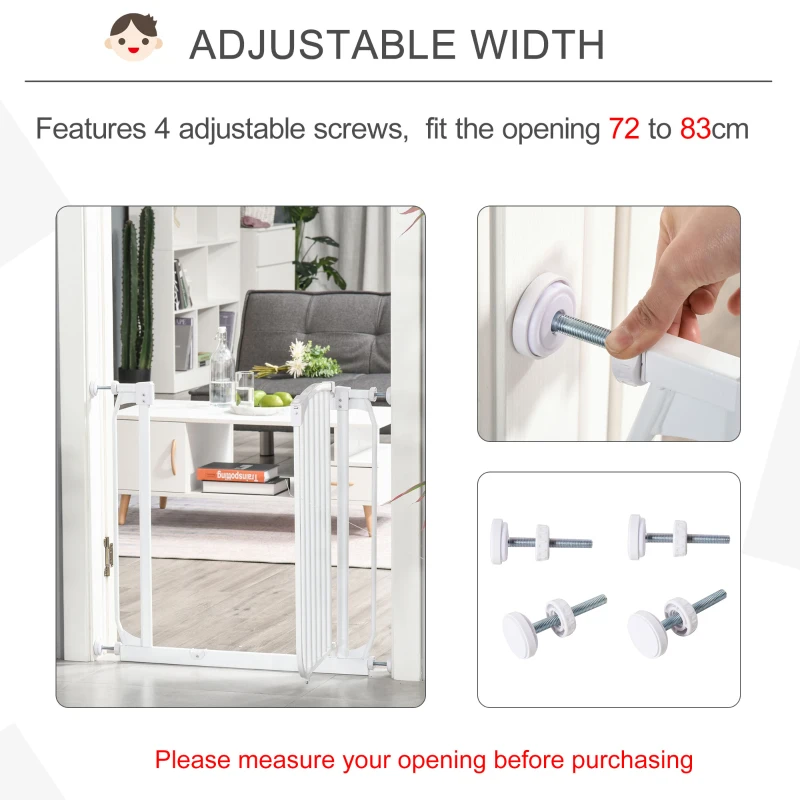 HOMCOM Baby Safety Gate Stair Barrier Pressure Fit Home Doorway Corridors Room Divider Guard with Adjusting Screws White 72.5 x 71cm