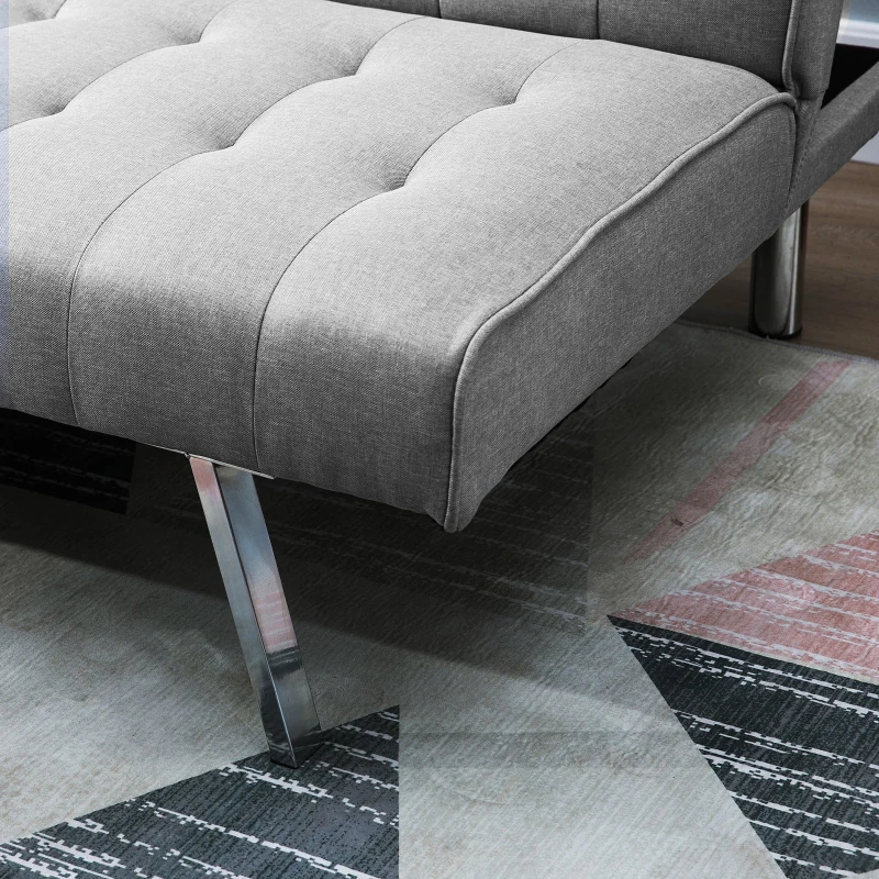 HOMCOM Two Seater Sofa Bed Futon Split Back Recliner W/Wood Frame, 98D x 181W x 79Hcm-Grey