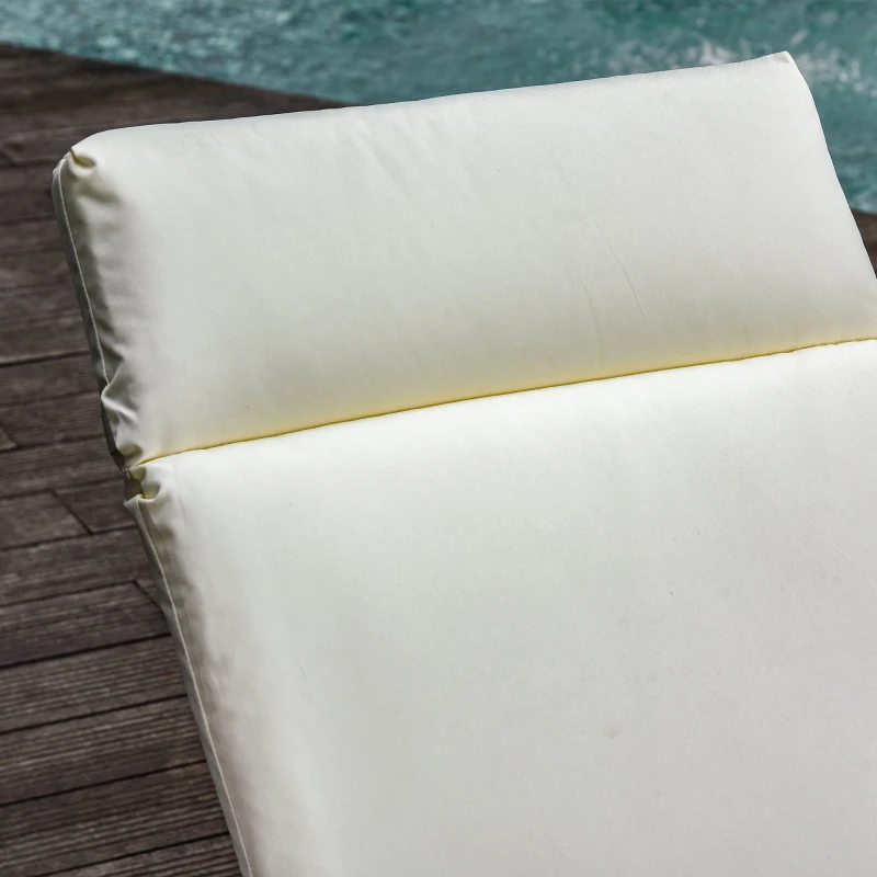 Outsunny Set of 2 Sun Lounger Cushion Non-Slip Seat Pads Garden Patio Reclining Chair for Indoor Outdoor, 196 x 55cm, Cream White