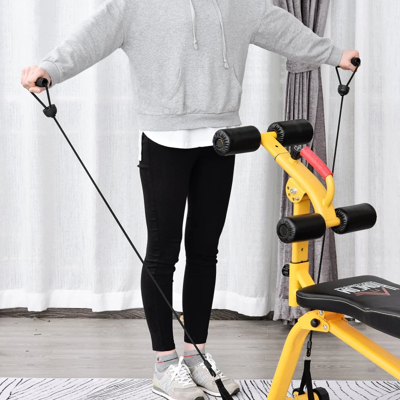 HOMCOM Steel Duo Purpose Sit-Up Dumbbell Bench w/ Resistant Ropes  Yellow