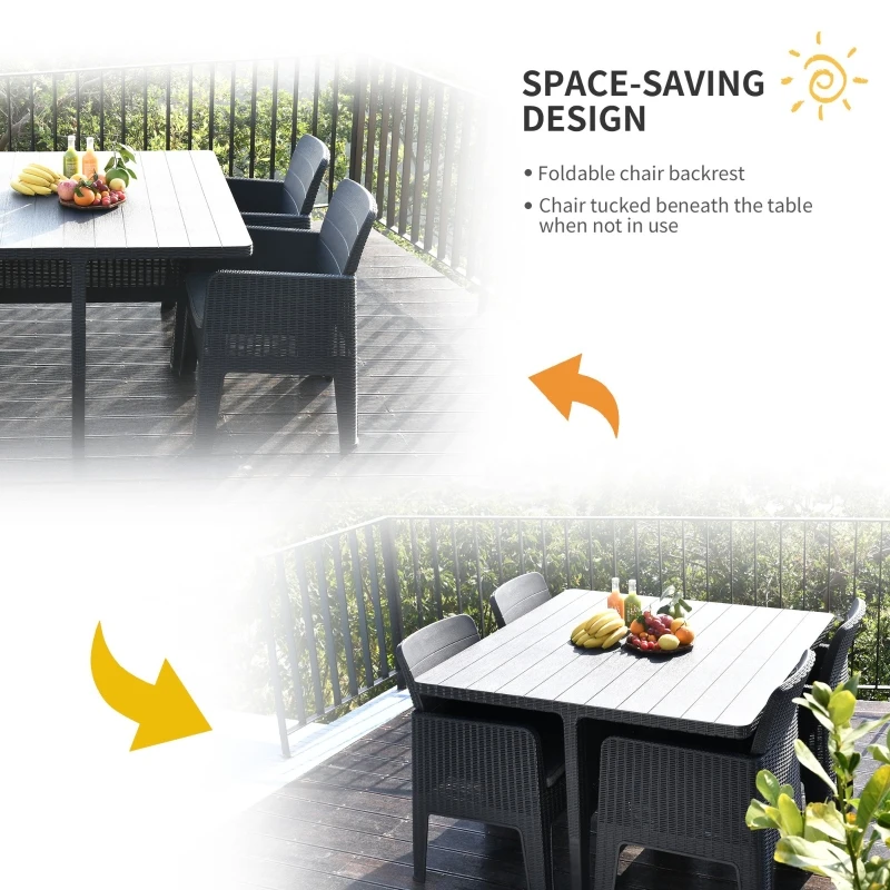 Outsunny 5 PCS Patio PP Rattan Garden Dining Cube Set Outdoor Chair Furniture Set Black