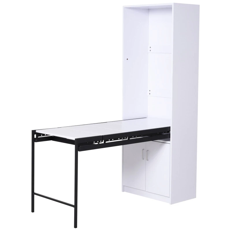 HOMCOM MDF 2-in-1 4 Tier Bookcase w/ Cabinet and Drop-Leaf Table Black