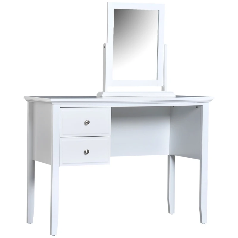 HOMCOM MDF Dressing Table Makeup Vanity Desk with 2 Drawers & Mirror Bedroom Furniture 100 x 40 x 73 cm White