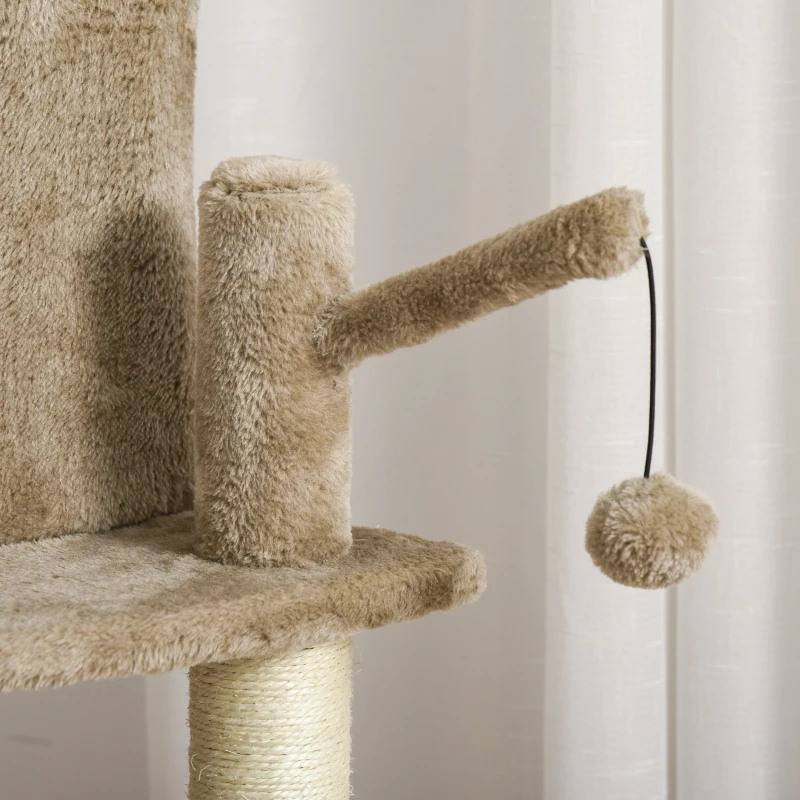 PawHut Cat Tree Tower for Indoor Cats 100cm Climbing Kitten Activity Centre with Sisal Scratching Post Perch Roomy Condo Hammock Bed Hanging Toy, Brown