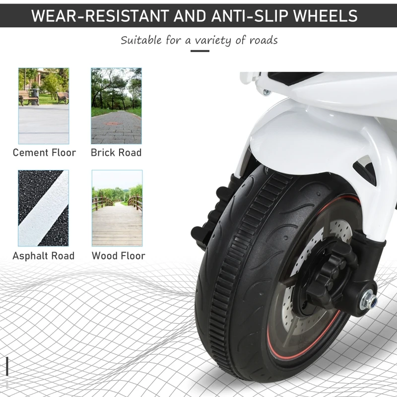 HOMCOM Kids Battery Powered Plastic Ride On Motorcycle Trike White