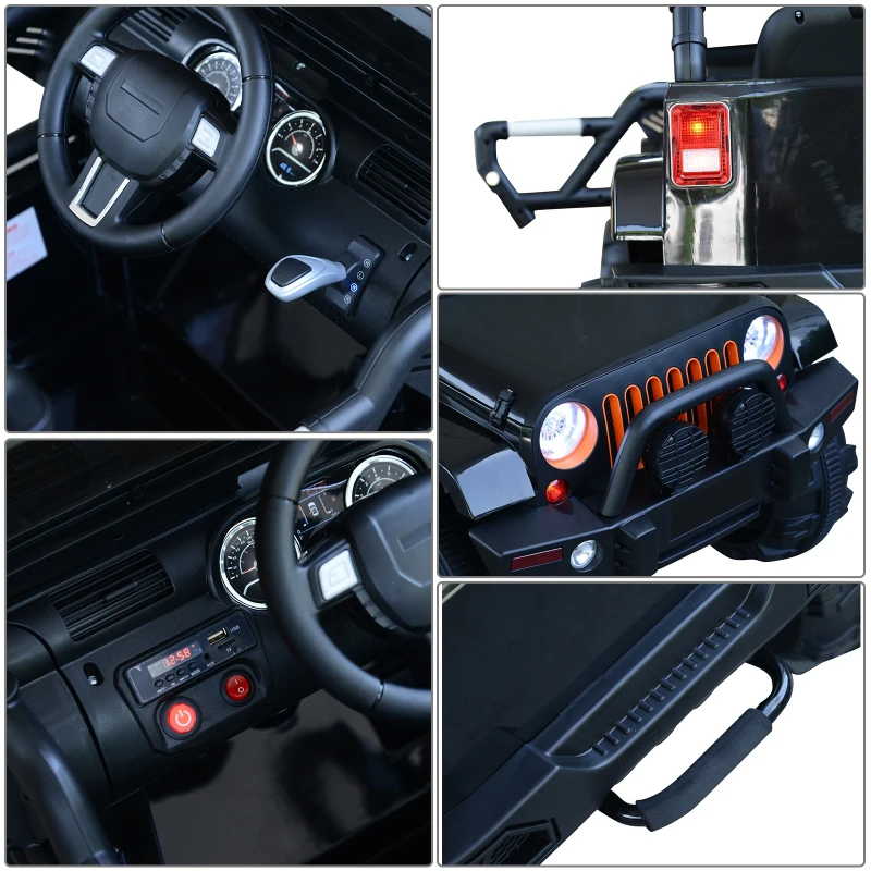 HOMCOM 2 Speed Electric Ride On Car 12V Battery w/ Headlights MP3 Connection & Suspension Remote Control in Black