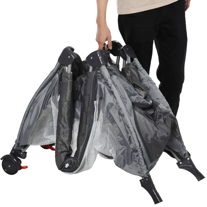 HOMCOM Portable Baby Infant Travel Cot Bassinet and Changing Top Metal Frame Mesh Panel Storage Pocket Locking Wheels 0-3 Yrs Grey