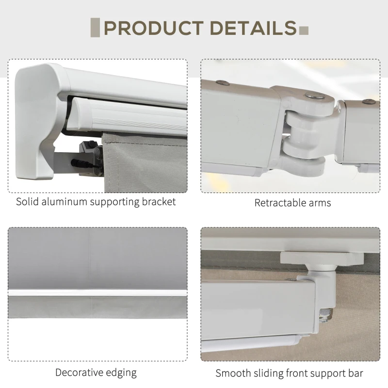 Outsunny 3x2.5m Garden Electric Motorised Manual Awning Door Outdoor Retractable Canopy Patio Shelter with LED Remote Control Grey