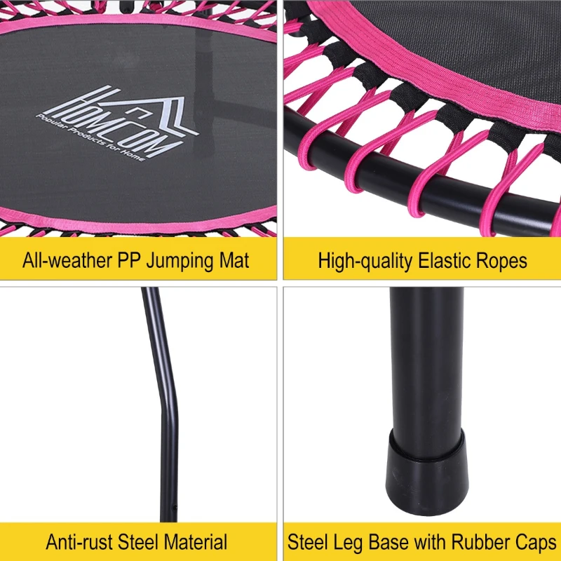 HOMCOM Mini Round Steel Frame Trampoline w/ Adjustable Handle Pink