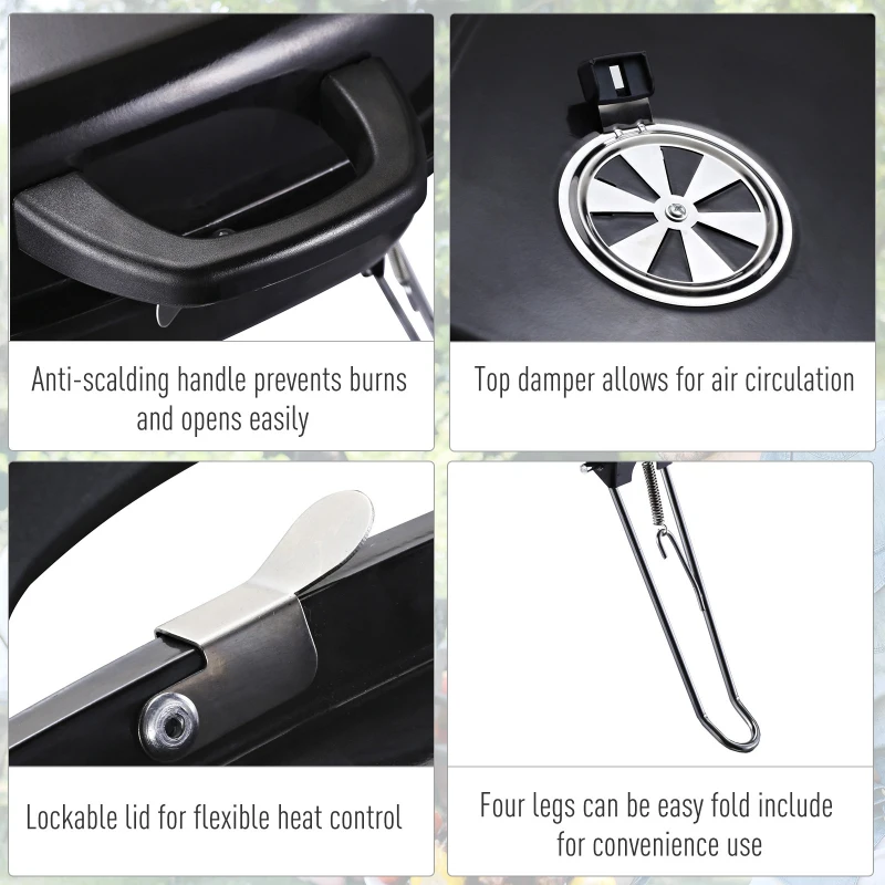 Outsunny Portable Charcoal BBQ Steel Iron Grill w/ Grid Black