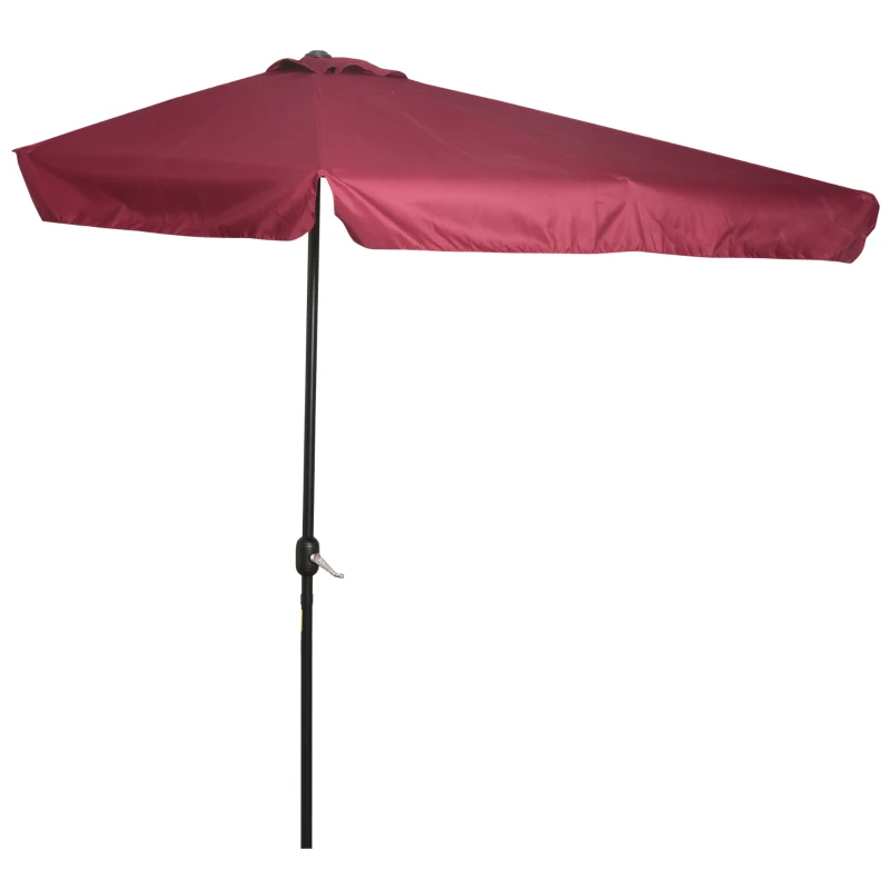 Outsunny 2.3m Half Parasol Semi Round Umbrella Patio Metal Frame Crank Handle for Balcony- NO BASE INCLUDED, Red