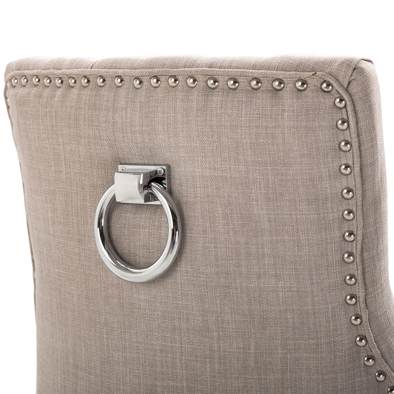 HOMCOM Dining Accent Chair Elegant Chic Home Business Linen Upholstery Wood Frame Light Grey