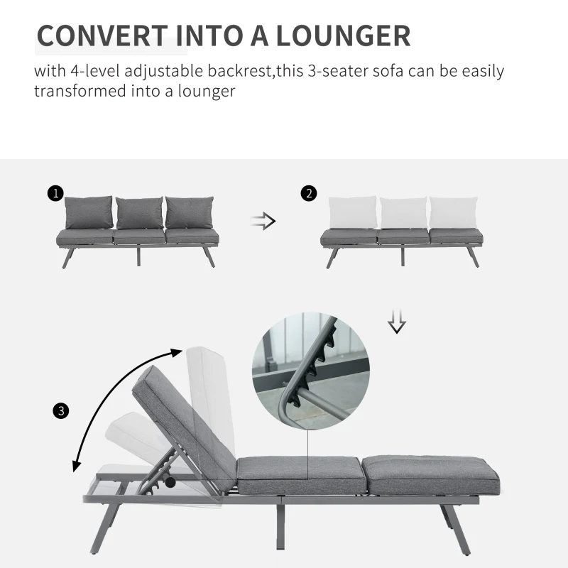 Outsunny 3 Pcs Garden Seating Set w/ Sofa Lounge Coffee Table Outdoor Patio Furniture