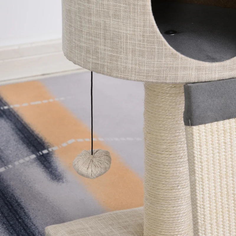PawHut Cat Tree for Indoor Cats Stand with Sisal Scratching Posts Scratching Funny Ball Condo, Grey