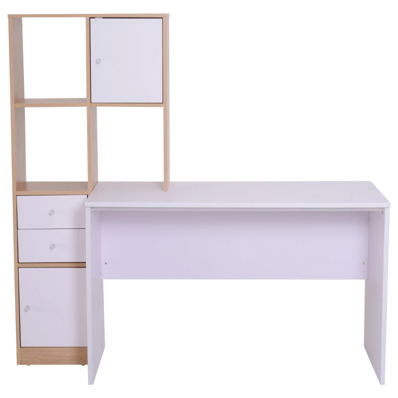 HOMCOM Computer Desk Combo Unit W/2 Drawers and 5 Cubes, 153Lx60Wx148H cm-Oak/White Colour