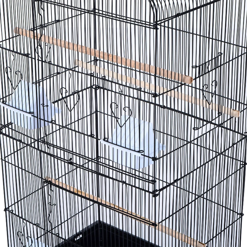 PawHut Large Metal Bird Cage for Parrot Parakeet Macaw Pet Supply Black 47.5L x 36W x 91H (cm)