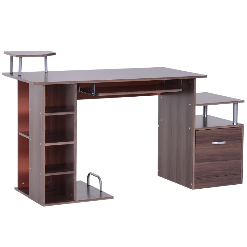 HOMCOM 152Lx60Wx88H cm Workstation W/Drawer, Shelves-Brown