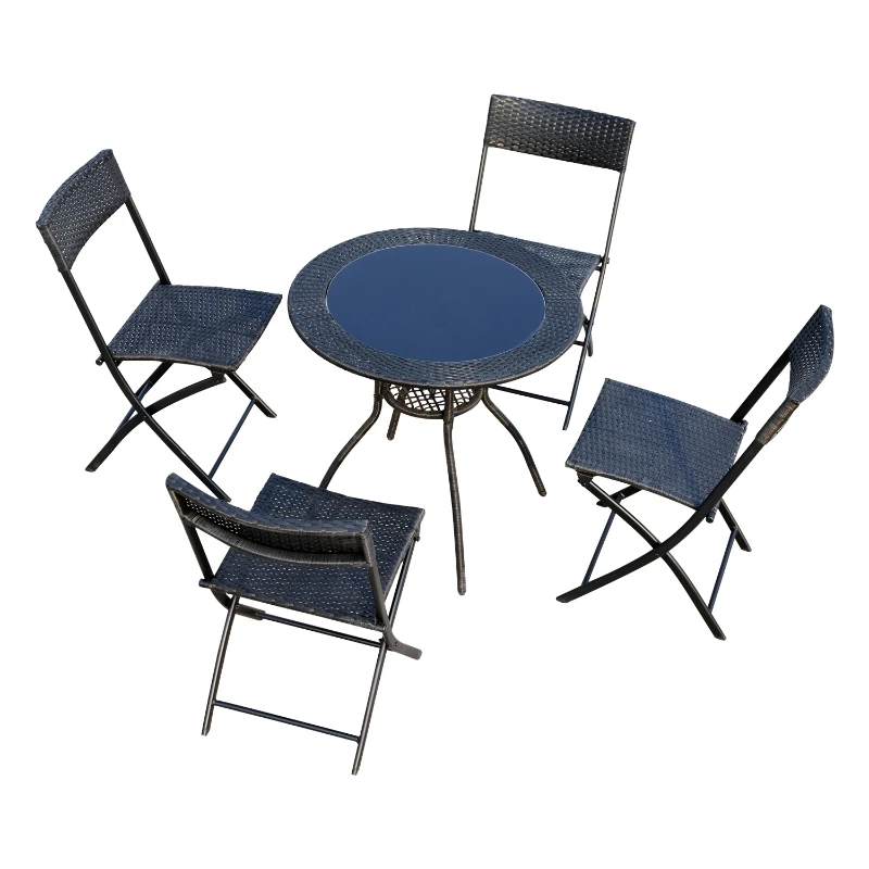 Outsunny 5 Pcs Rattan Furniture Set W/Round Table, Steel-Black