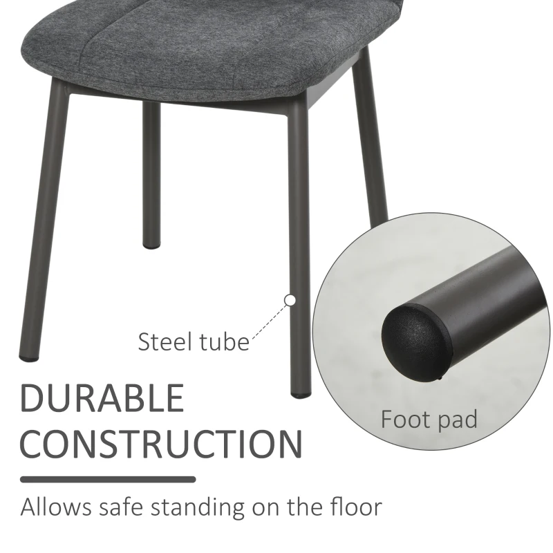 HOMCOM 2 Pieces Armless Mid Back Dining Chair Leisure Fabric Upholstered Padded Seat with Metal Legs for Living Room, Bedroom, Dorm, Office, Dark Grey