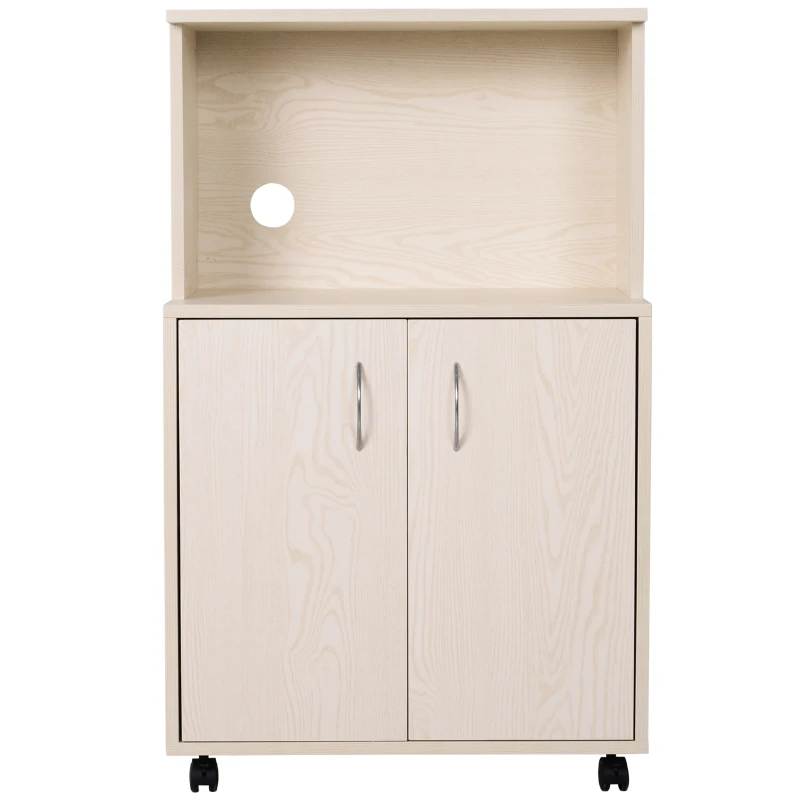 HOMCOM Rolling Kitchen Trolley Microwave Cart 2-Door Cabinet Storage Shelves w/ Wheels, 60.4W x 40.3D x 97Hcm