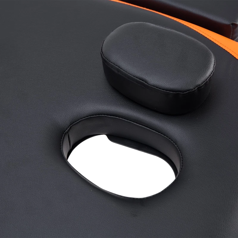 HOMCOM Folding PVC Leather Massage Table Aluminium Frame w/ Headrest Armrests Padding Handle Carry Bag Adjustable Height 3-Way Tri-Fold Salon Professional Bed Beauty Black Orange