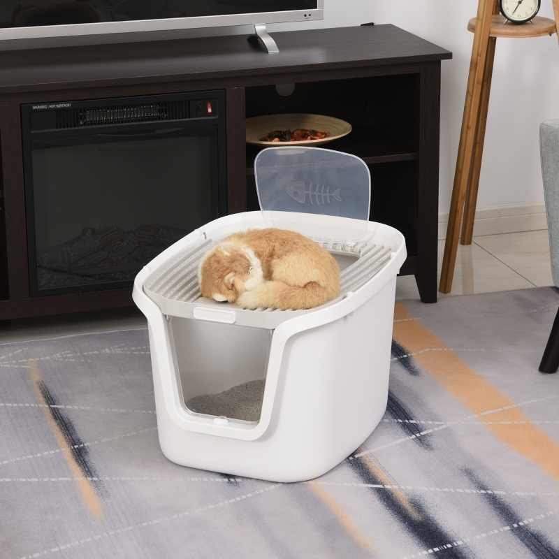PawHut Cat Litter Box Cat House with Litter Scoop Hooded Kitty Litter
